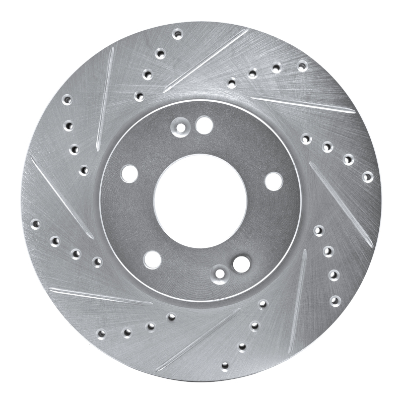 Kia Rondo Brake Rotor (1) - Front Left - R1 Concepts - Drilled & Slotted - Silver - `07-`10
